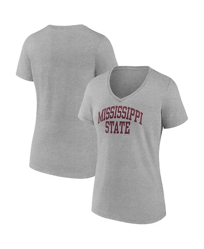 Women's Fanatics Heather Gray Mississippi State Bulldogs Basic Arch V-Neck T-shirt