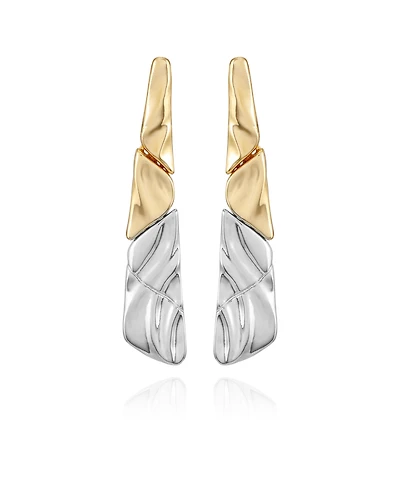 T Tahari Two-Tone Textured Hoop Earrings