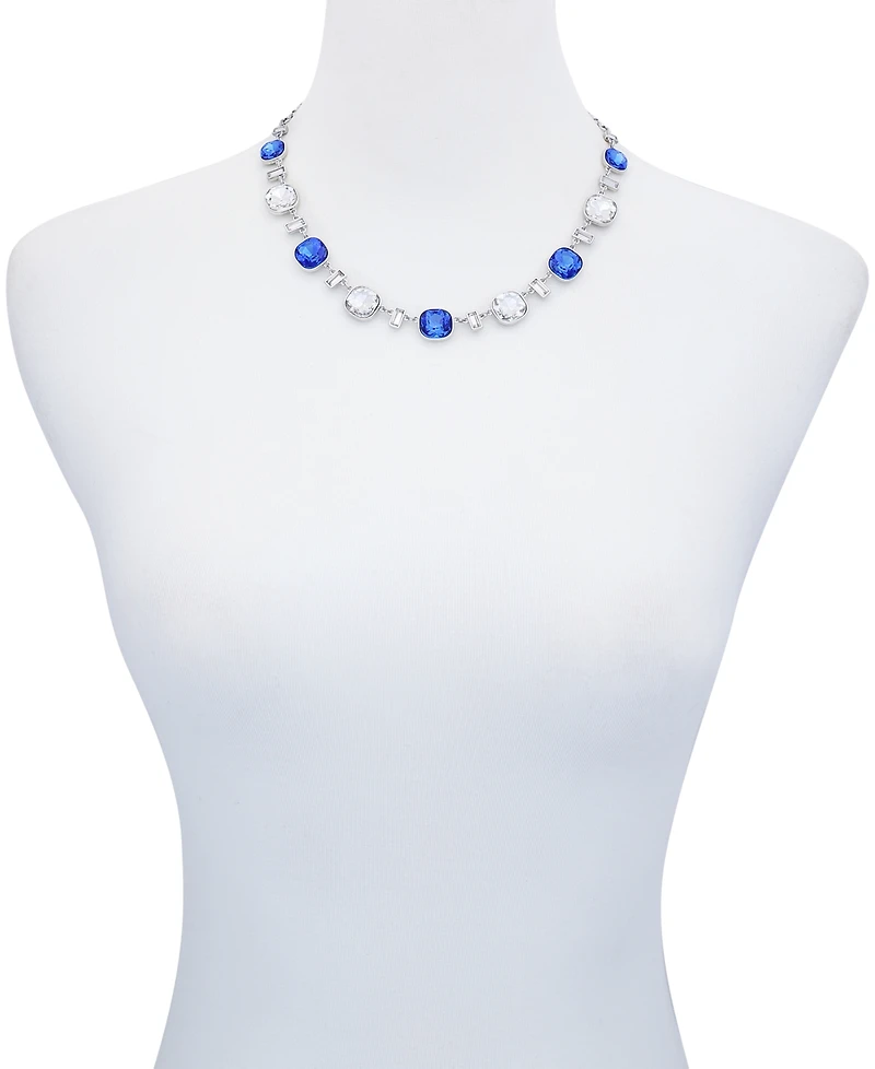 T Tahari Silver-Tone Blue and Clear Glass Stone Statement Necklace, 18" + 3" Extender