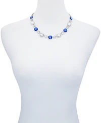 T Tahari Silver-Tone Blue and Clear Glass Stone Statement Necklace, 18" + 3" Extender