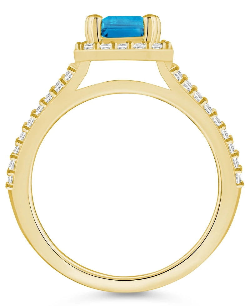 Macy's Blue Topaz (2 ct. t.w.) and Diamond (1/2 Halo Ring 14K Yellow Gold