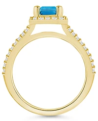 Macy's Blue Topaz (2 ct. t.w.) and Diamond (1/2 Halo Ring 14K Yellow Gold