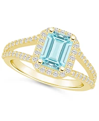 Macy's Aquamarine (1-3/8 ct. t.w.) and Diamond (1/2 Halo Ring 14K Yellow Gold