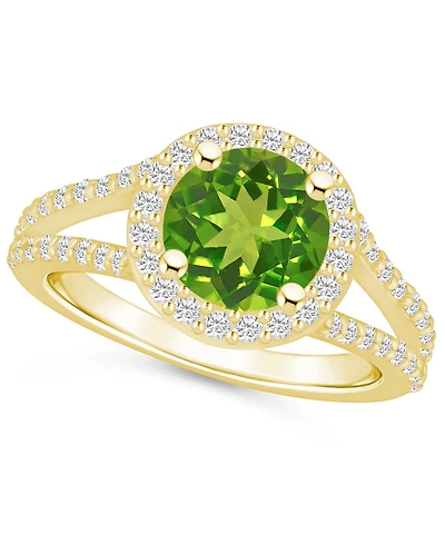 Macy's Peridot (2 ct. t.w.) and Diamond (1/2 Halo Ring 14K Yellow Gold