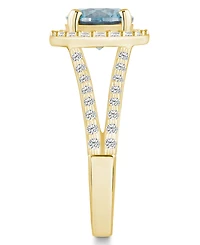 Macy's Aquamarine (1-7/8 ct. t.w.) and Diamond (1/2 Halo Ring 14K Yellow Gold