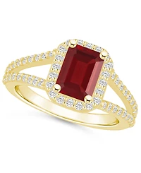 Macy's Garnet (2 ct. t.w.) and Diamond (1/2 Halo Ring 14K Yellow Gold