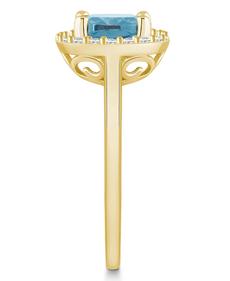 Macy's Aquamarine (2 ct. t.w.) and Diamond (1/4 Halo Ring 14K Yellow Gold