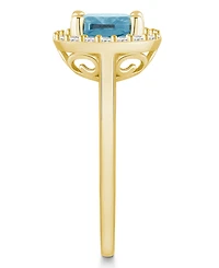 Macy's Aquamarine (2 ct. t.w.) and Diamond (1/4 Halo Ring 14K Yellow Gold