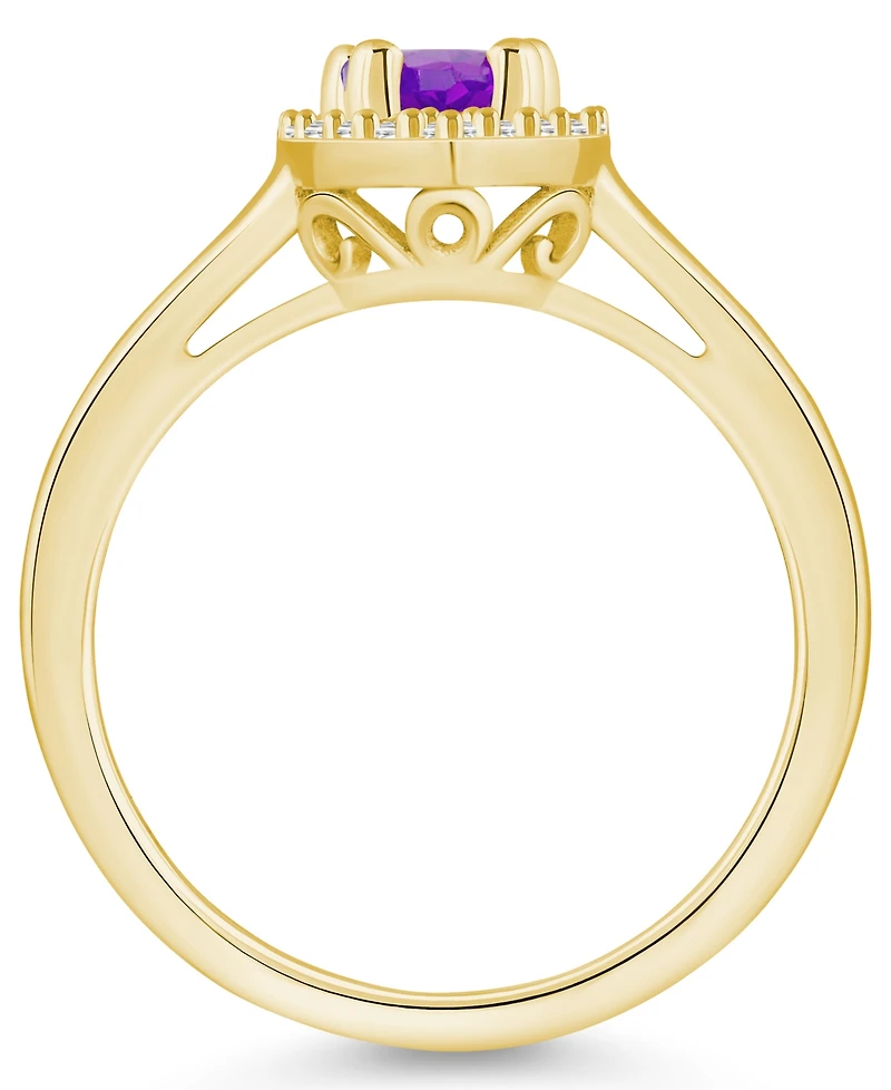 Macy's Amethyst (7/8 ct. t.w.) and Diamond (1/5 Halo Ring 14K Yellow Gold