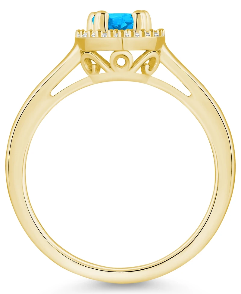 Macy's Blue Topaz (1 ct. t.w.) and Diamond (1/5 Halo Ring 14K Yellow Gold