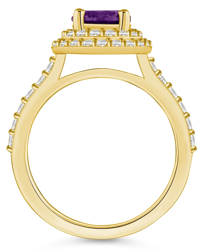 Macy's Amethyst and Diamond Accent Halo Ring 14K Yellow Gold