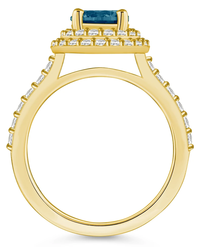 Macy's London Blue Topaz and Diamond Accent Halo Ring 14K Yellow Gold