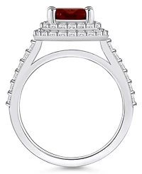 Macy's Garnet and Diamond Accent Halo Ring 14K White Gold