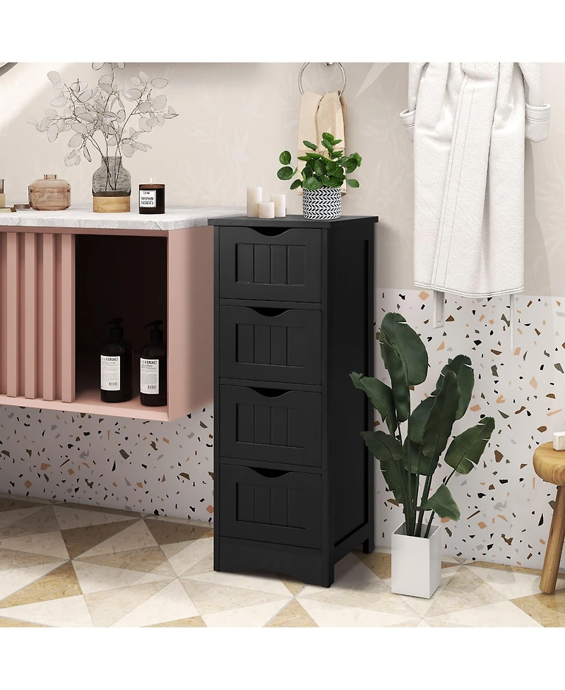 4-Drawer Bathroom Floor Cabinet Free Standing Storage Side Organizer