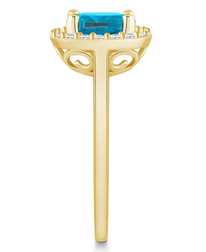 Macy's Blue Topaz (2-3/4 ct. t.w.) and Diamond (1/4 Halo Ring 14K Yellow Gold