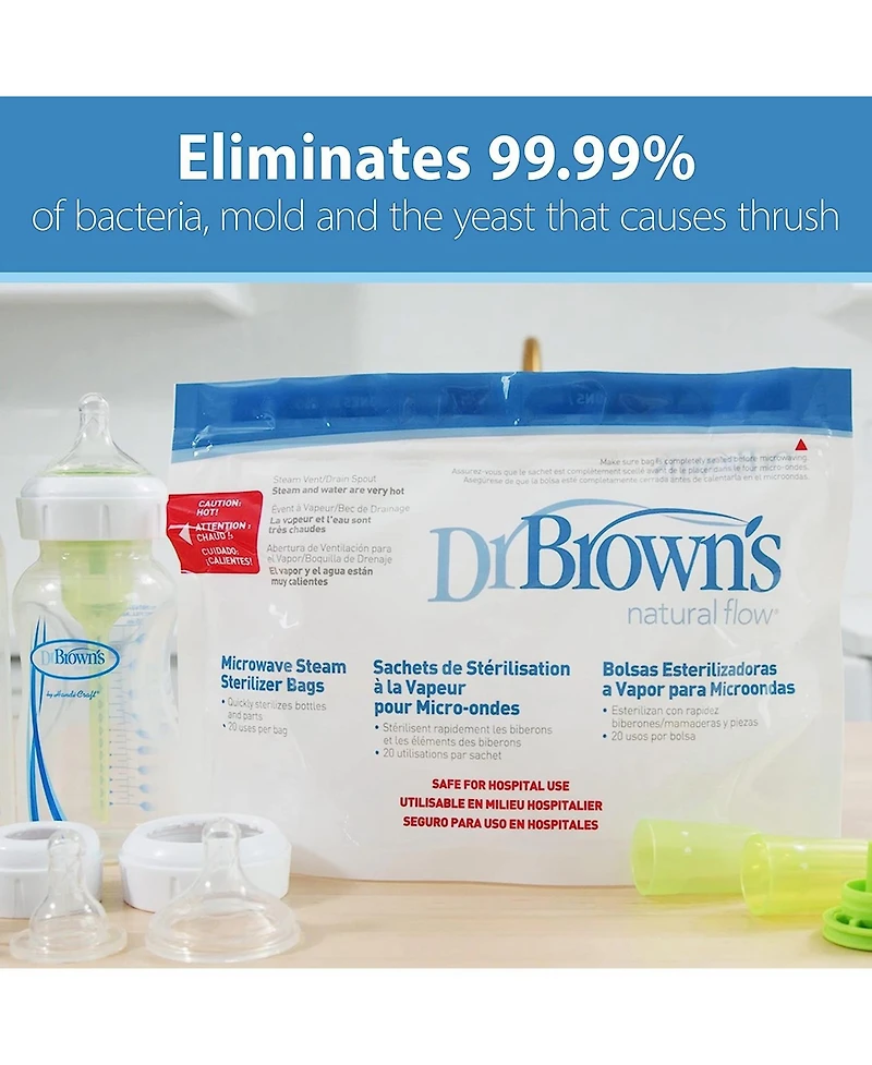 Dr. Browns Baby Microwave Steam Sterilizer Bags for Baby Bottles & Parts, 5 Pack