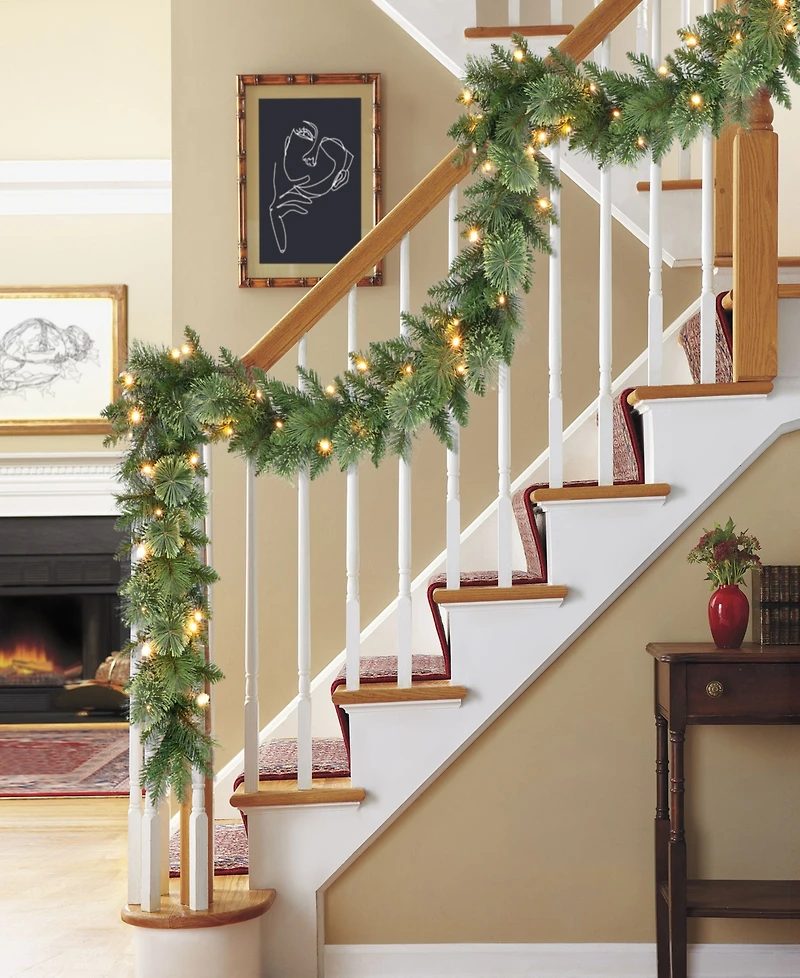 Puleo 9' x 10" Pre-Lit Garland with Battery Operated Timer