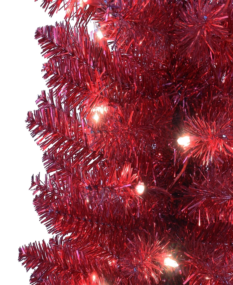 Puleo 6' Pre-Lit Tinsel Artificial Tree