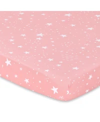 The Peanutshell Woodland Floral 3-Pack Fitted Playard Sheets in Pink, Tan and White