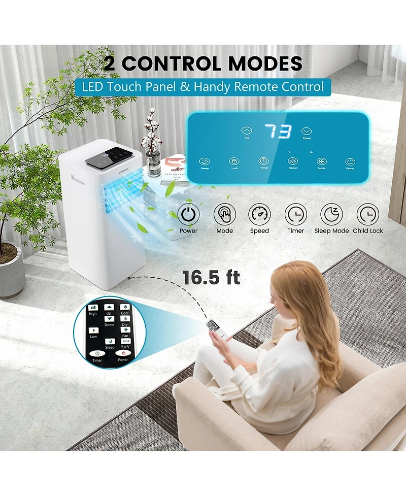 8000 Btu Portable Air Conditioner 3-in-1 Ac Unit with Cool Fan Dehum Sleep Mode