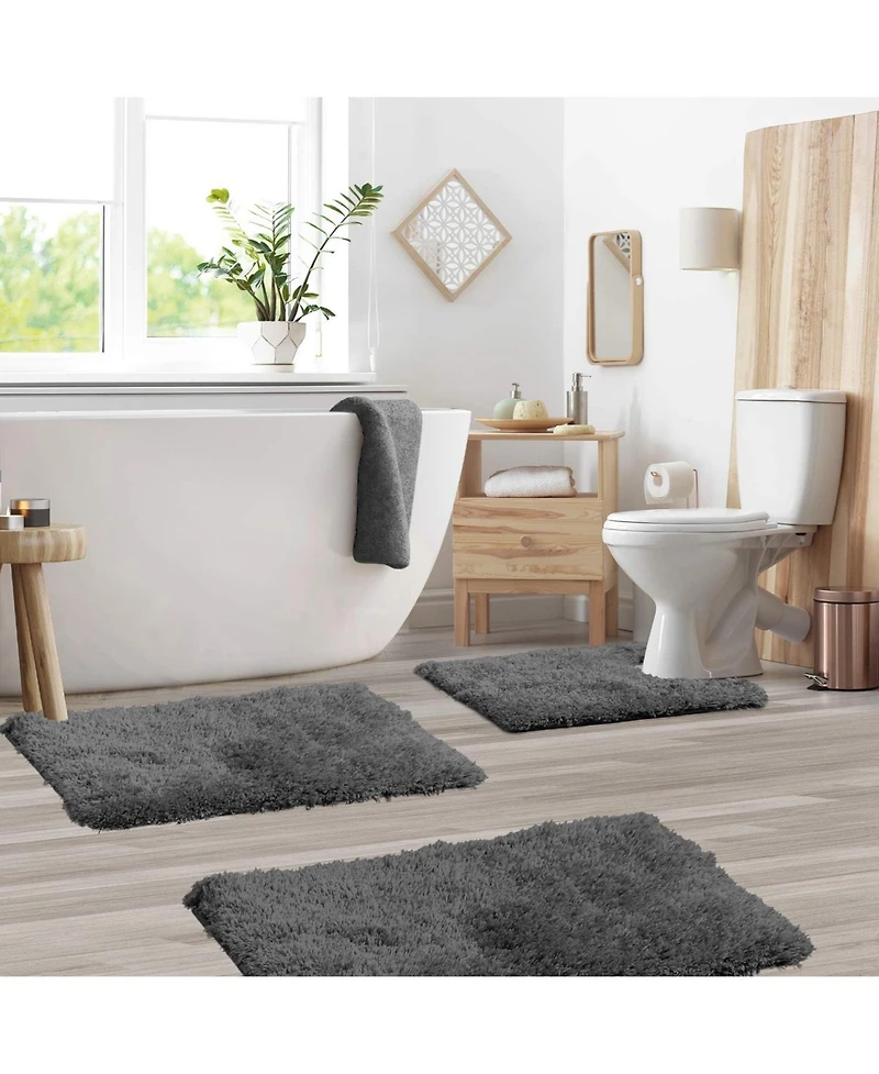 3 Piece Ultra Soft Non Slip Shaggy Bath Rug - Small, Medium & Contour