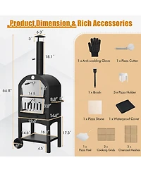 Outdoor Pizza Oven Wood Fire Pizza Maker Grill w/ Pizza Stone & Waterproof Cover