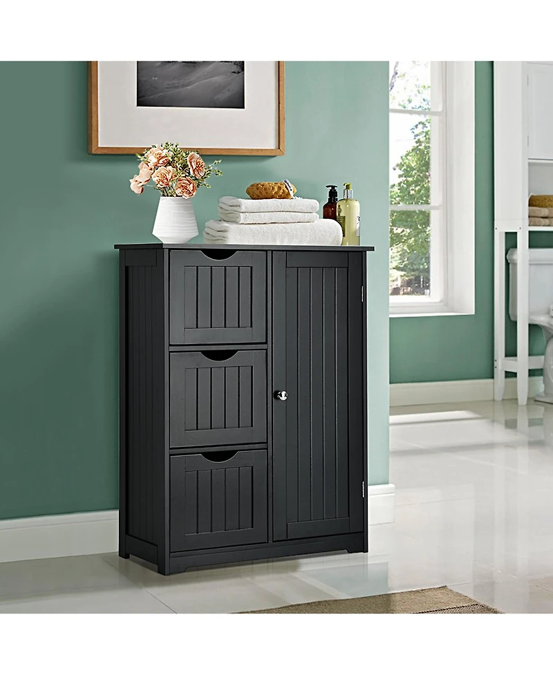 Bathroom Floor Cabinet Side Storage with 3 Drawers and 1 Cupboard
