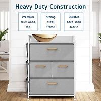 Heavy Duty Small 4 Drawer Fabric Dresser Organizer for Bedroom, Nursery, & Closet with Shoe Rack, Easy to Pull Wood Handles & Textured Wood Top
