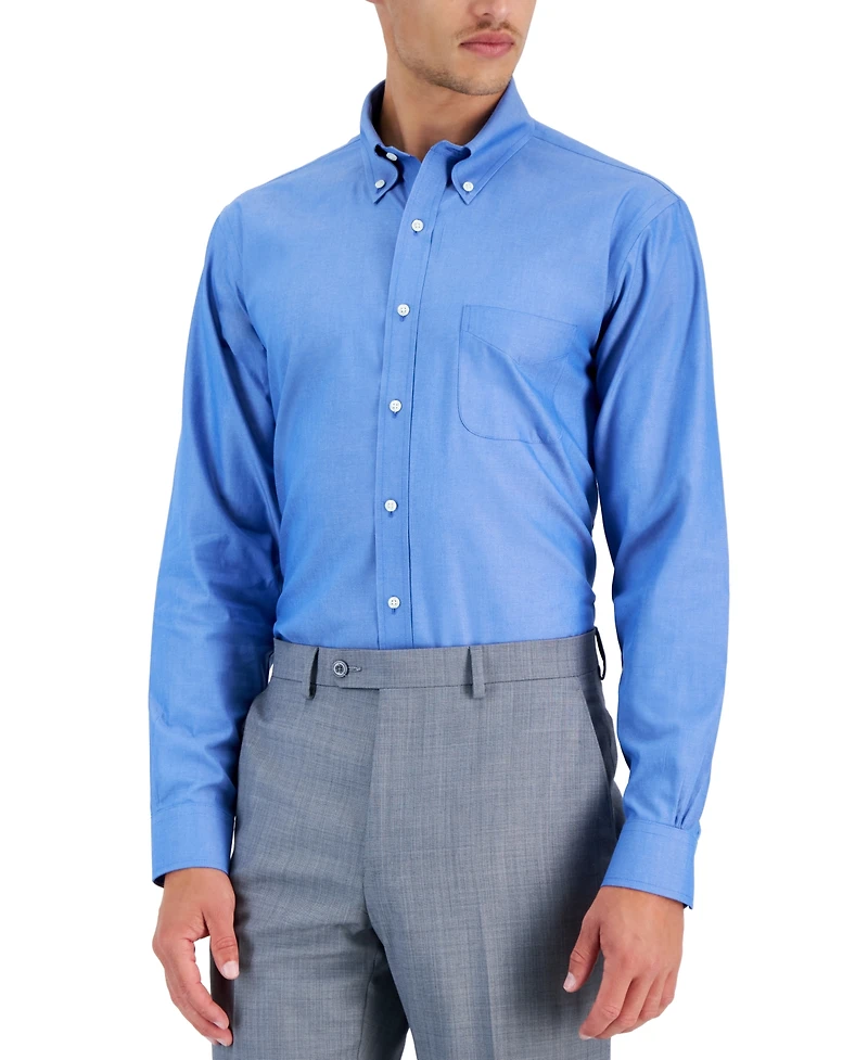 Men's Regular Fit Non-Iron Polo Button-Down Collar Solid Pinpoint Dress Shirt