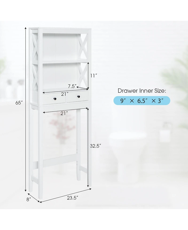 Over the Toilet Storage Rack Bathroom Space Saver with 2 Open Shelves & Drawers