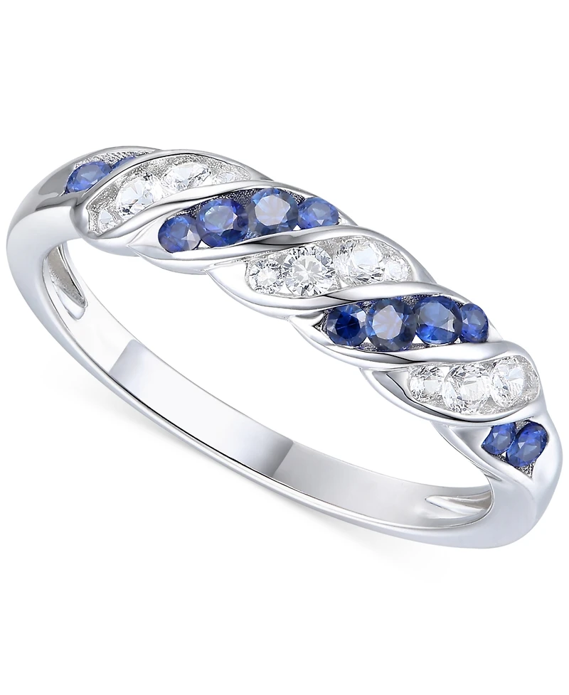 Emerald (1/5 ct. t.w.) & Diamond Swirl Band Sterling Silver (Also Ruby Sapphire)