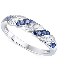 Emerald (1/5 ct. t.w.) & Diamond Swirl Band Sterling Silver (Also Ruby Sapphire)