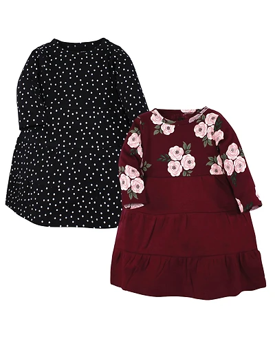 Hudson Baby Toddler Girls Cotton Long-Sleeve Dresses 2pk, Gray Winter Forest
