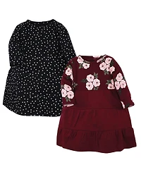 Hudson Baby Toddler Girls Cotton Long-Sleeve Dresses 2pk, Gray Winter Forest