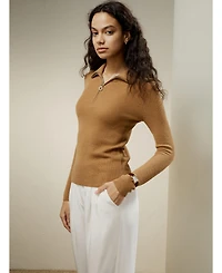 Lilysilk Women's Gaia Ribbed Half Zip Ultra-fine Wool Sweater