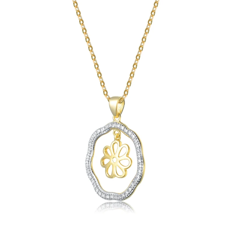 Sterling Silver 14K Gold Plated Two Tone Outlined Flower Pendant