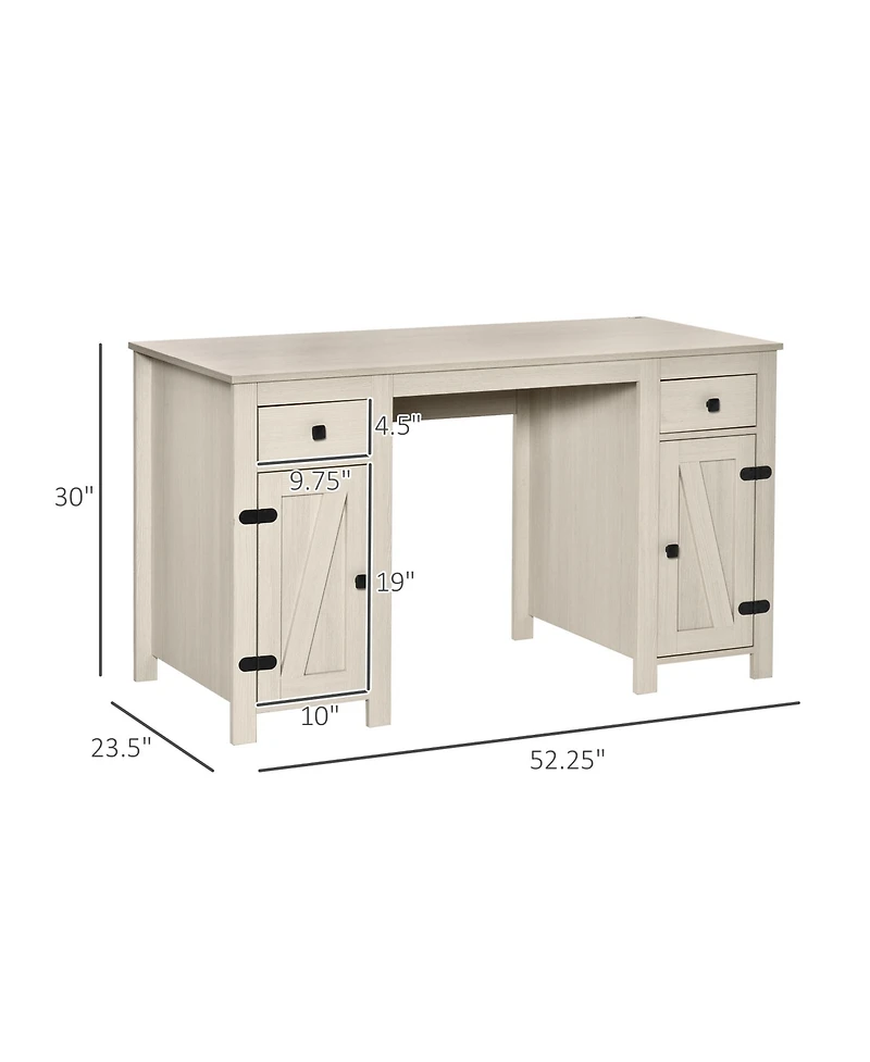 Homcom Farm Style Home Office Computer Desk with 2 Drawers and 2 Cabinets, White