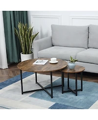Homcom Set of 2 Round Tables with Metal Frame,