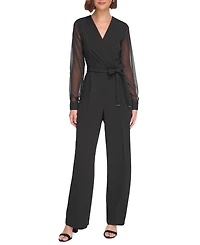 Tommy Hilfiger Women's Long-Chiffon-Sleeve Scuba Crepe Jumpsuit