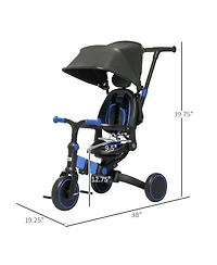 Qaba 3-in-1 Toddler Trike, Tricycle Stroller, Balance Bike with Adjustable Settings, Toddler Push Bike, Baby Bike with Shady Canopy, Ages 1.5-4, Blue