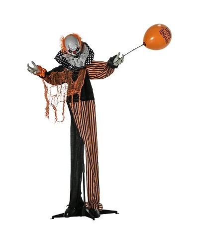 Outsunny 65" Life Size Outdoor Halloween Decorations Talking Circus Clown with A Balloon, Animated Prop with Sound and Motion Activated, Light Up Eyes