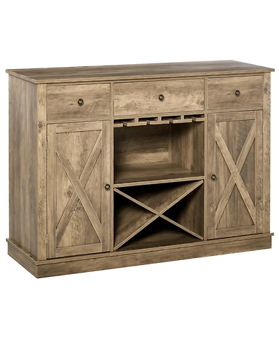 Homcom Farmhouse Sideboard Buffet Table Storage Cabinet w/3 Drawers, Wood Finish