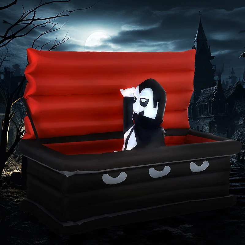 Homcom Inflatable Halloween Vampire Coffin Yard Decoration Waterproof Light Up