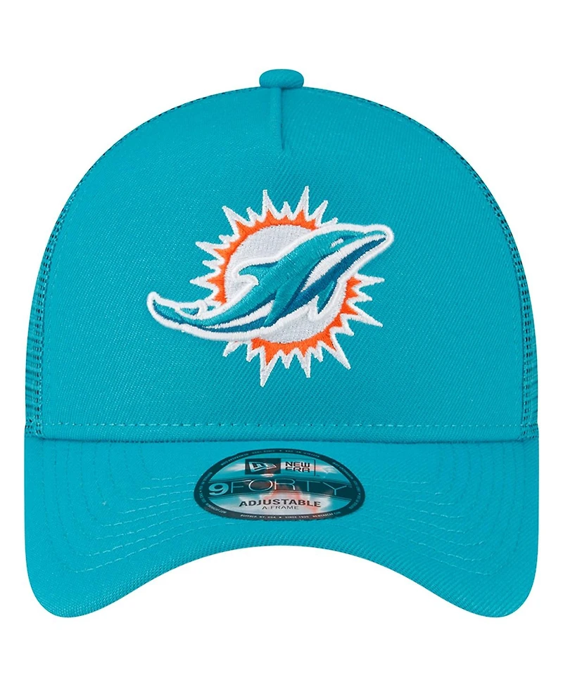 Men's New Era Aqua Miami Dolphins A-Frame Trucker 9FORTY Adjustable Hat