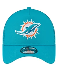 Men's New Era Aqua Miami Dolphins A-Frame Trucker 9FORTY Adjustable Hat