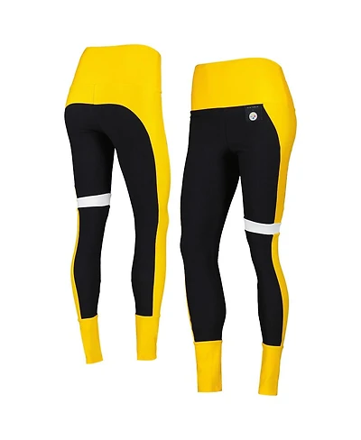 Women's Kiya Tomlin Black, Gold Pittsburgh Steelers Colorblock Tri-Blend Leggings