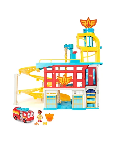 Firebuds Hq Playset with Lights, Sounds, Fire Truck Toy, Action Figure and Vehicle Launcher
