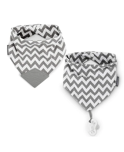 BooginHead Baby Cotton Baby Drool Bibs, Teething Bib and Pacifier Holder Bib, 2 Pack, Gray Chevron