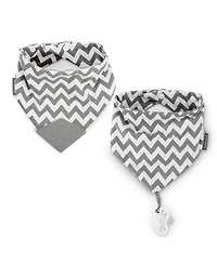 BooginHead Baby Cotton Baby Drool Bibs, Teething Bib and Pacifier Holder Bib, 2 Pack, Gray Chevron