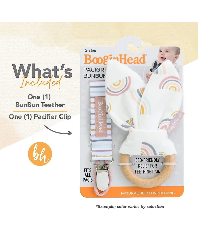 BooginHead Baby Pacifier Clip and Natural Wood Baby Teether, Lemons